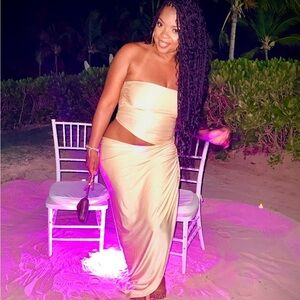 Strapless Cream Ruched Jersey Dress